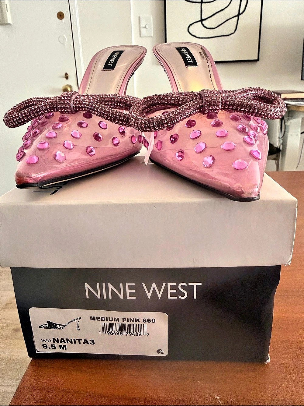 Nine West NANITA3 Pink Rhinestone Bow Heels US 9.5 M - Picture 5 of 5